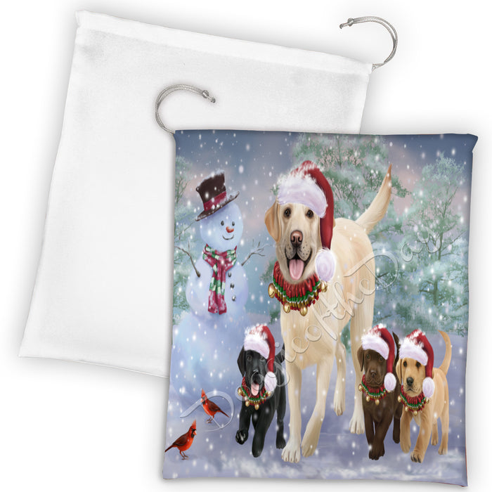 Christmas Running Fammily Labrador Retriever Dogs Drawstring Laundry or Gift Bag LGB48231
