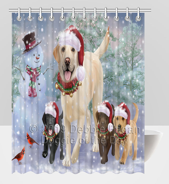 Christmas Running Fammily Labrador Retriever Dogs Shower Curtain