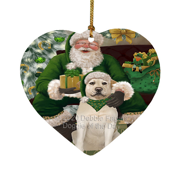 Christmas Irish Santa with Gift and Labrador Dog Heart Christmas Ornament RFPOR58281