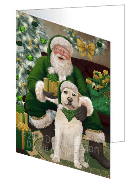Christmas Irish Santa with Gift and Labrador Dog Handmade Artwork Assorted Pets Greeting Cards and Note Cards with Envelopes for All Occasions and Holiday Seasons GCD75887