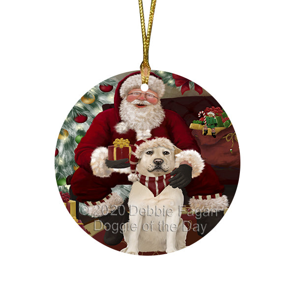 Santa's Christmas Surprise Labrador Dog Round Flat Christmas Ornament RFPOR58037