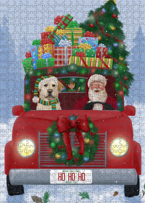 Christmas Honk Honk Red Truck Here Comes with Santa and Labrador Dog Puzzle with Photo Tin PUZL100064