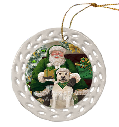 Christmas Irish Santa with Gift and Labrador Dog Doily Ornament DPOR59501