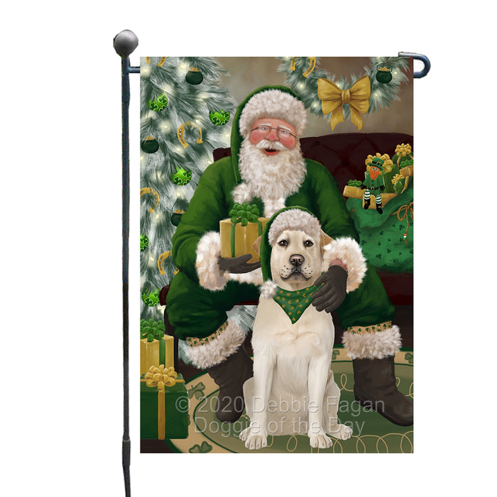 Christmas Irish Santa with Gift and Labrador Dog Garden Flag GFLG66655