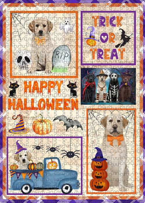 Happy Halloween Trick or Treat Labrador Retriever Dogs Portrait Jigsaw Puzzle for Adults Animal Interlocking Puzzle Game Unique Gift for Dog Lover's with Metal Tin Box
