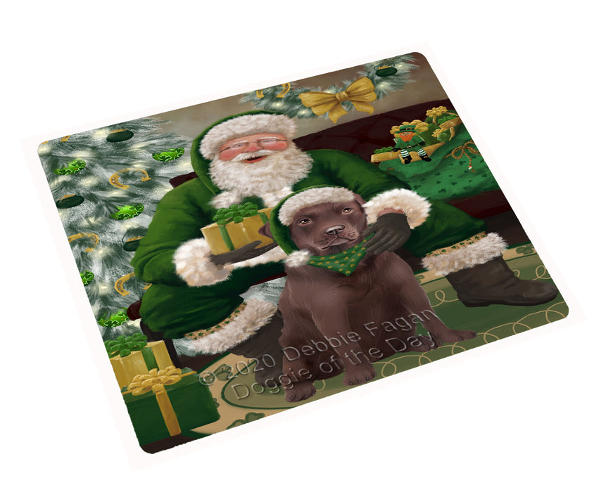 Christmas Irish Santa with Gift and Labrador Dog Cutting Board - Easy Grip Non-Slip Dishwasher Safe Chopping Board Vegetables C78373