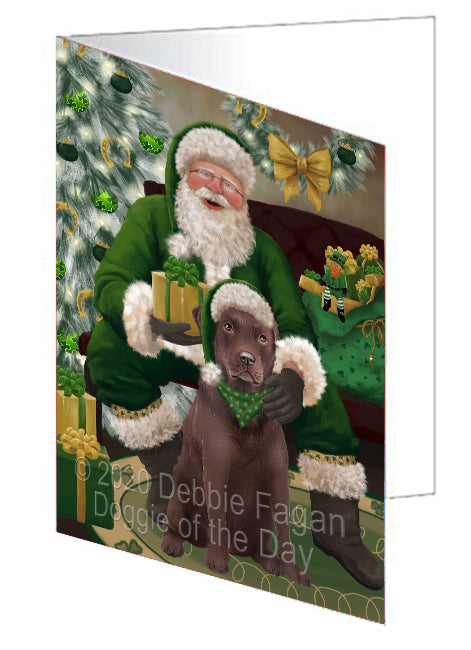 Christmas Irish Santa with Gift and Labrador Dog Handmade Artwork Assorted Pets Greeting Cards and Note Cards with Envelopes for All Occasions and Holiday Seasons GCD75890