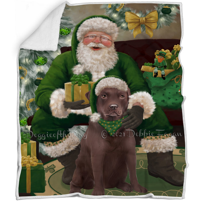 Christmas Irish Santa with Gift and Labrador Dog Blanket BLNKT141408