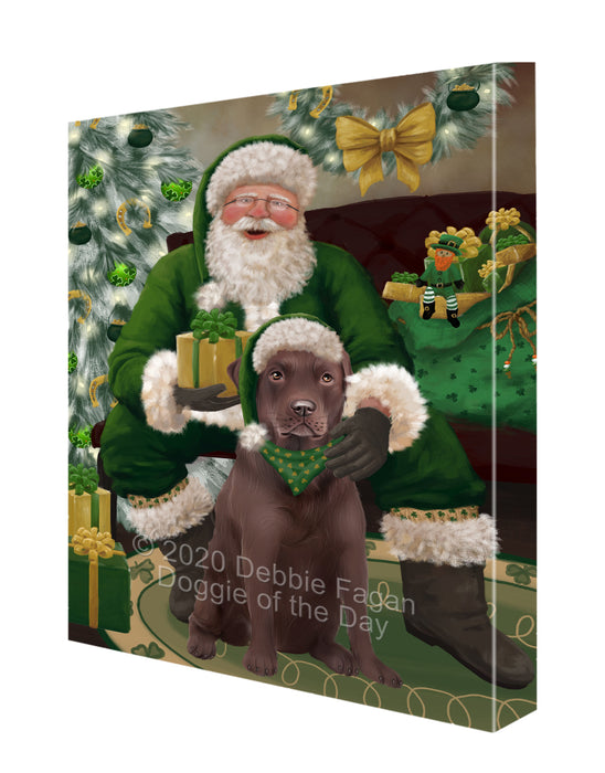 Christmas Irish Santa with Gift and Labrador Dog Canvas Print Wall Art Décor CVS147806