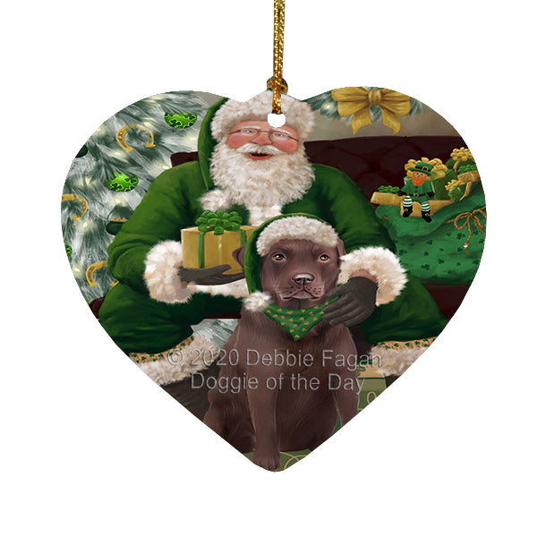 Christmas Irish Santa with Gift and Labrador Dog Heart Christmas Ornament RFPOR58282