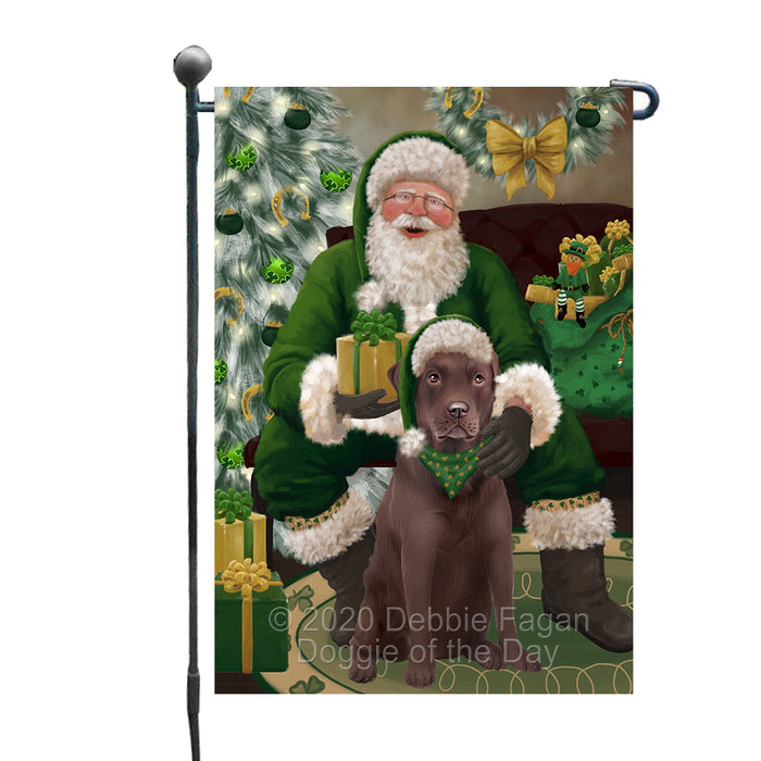 Christmas Irish Santa with Gift and Labrador Dog Garden Flag GFLG66656