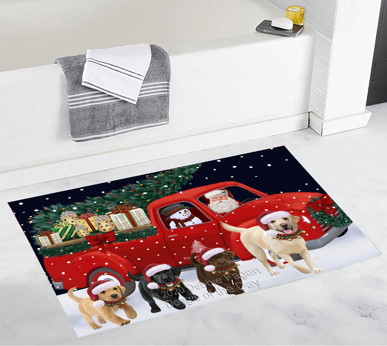 Christmas Express Delivery Red Truck Running Labrador Retriever Dogs Bath Mat BRUG53524