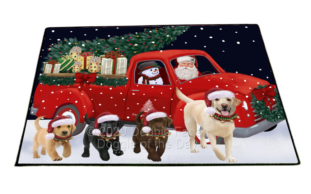 Christmas Express Delivery Red Truck Running Labrador Retriever Dogs Indoor/Outdoor Welcome Floormat - Premium Quality Washable Anti-Slip Doormat Rug FLMS56641