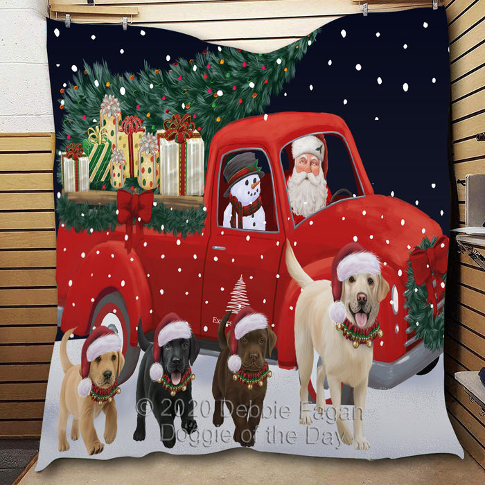 Christmas Express Delivery Red Truck Running Lhasa Apso Dogs Lightweight Soft Bedspread Coverlet Bedding Quilt QUILT59946