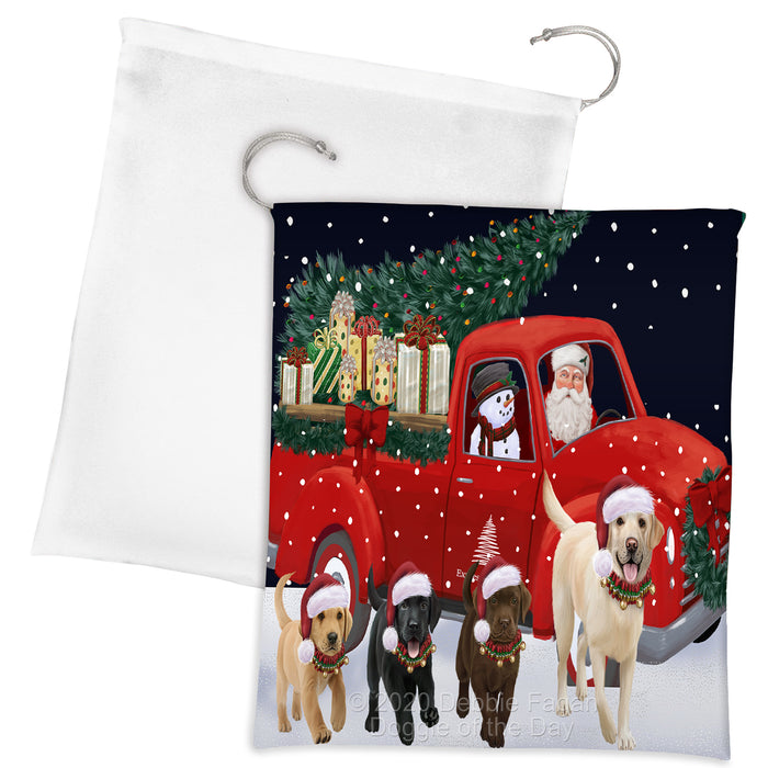 Christmas Express Delivery Red Truck Running Labrador Retriever Dogs Drawstring Laundry or Gift Bag LGB48908