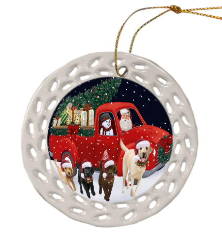 Christmas Express Delivery Red Truck Running Labrador Retriever Dog Doily Ornament DPOR59275