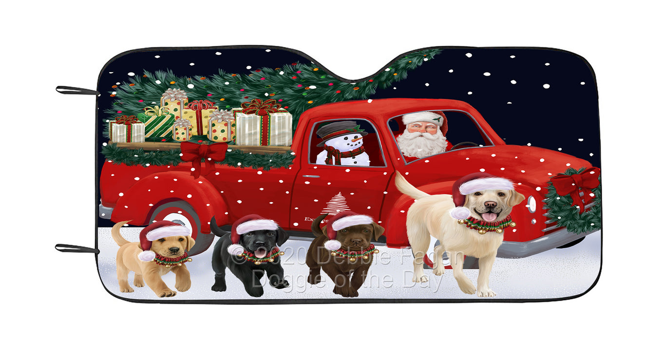 Christmas Express Delivery Red Truck Running Labrador Retriever Dog Car Sun Shade Cover Curtain