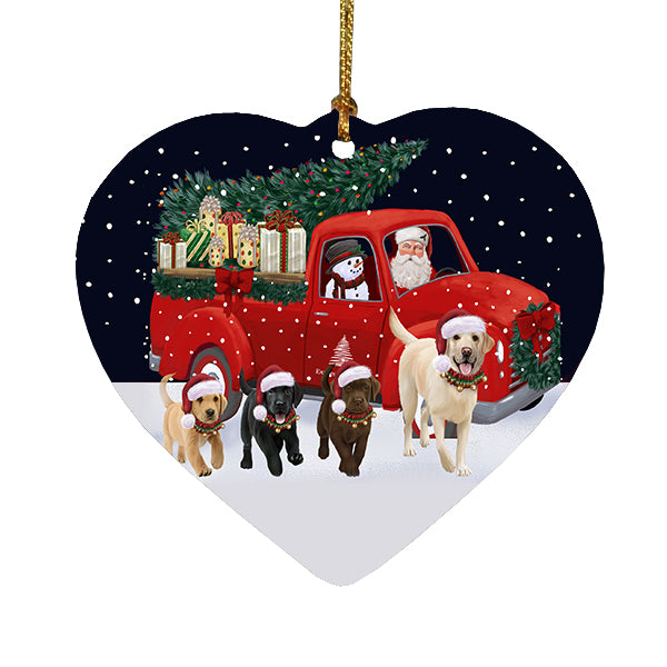 Christmas Express Delivery Red Truck Running Labrador Retriever Dogs Heart Christmas Ornament RFPOR58098
