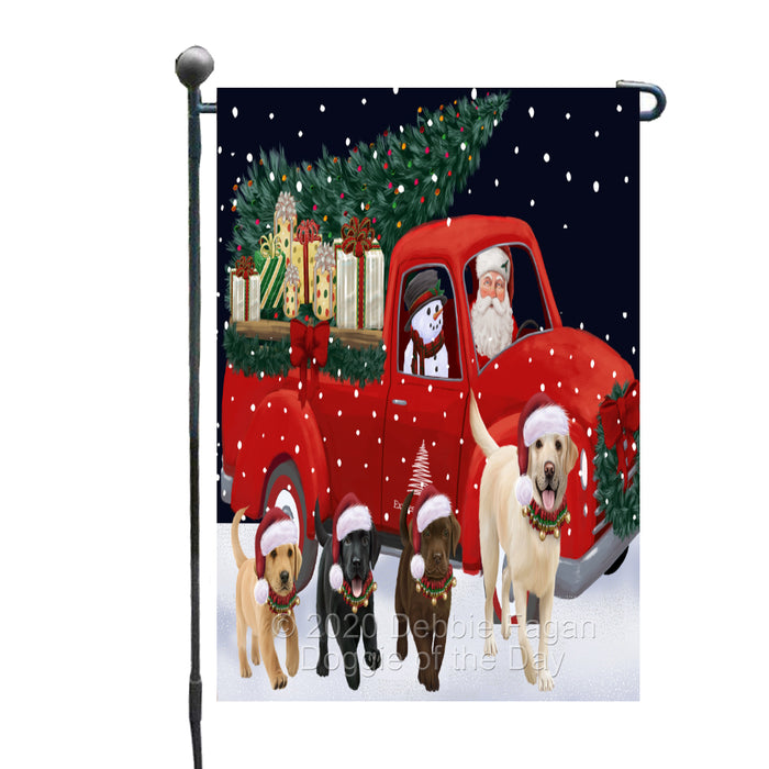 Christmas Express Delivery Red Truck Running Labrador Retriever Dogs Garden Flag GFLG66472