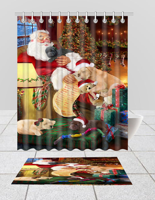 Santa Sleeping with Labrador Retriever Dogs  Bath Mat and Shower Curtain Combo