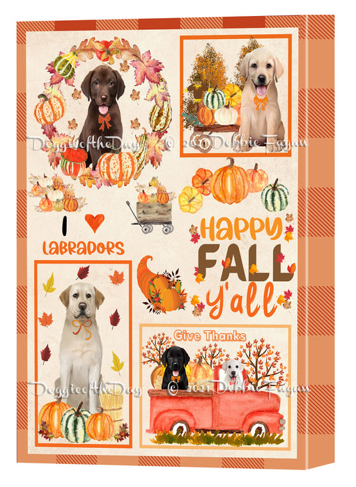 Happy Fall Y'all Pumpkin Labrador Dogs Canvas Wall Art - Premium Quality Ready to Hang Room Decor Wall Art Canvas - Unique Animal Printed Digital Painting for Decoration