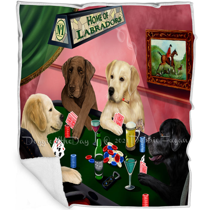 Home of Labradors 4 Dogs Playing Poker Blanket