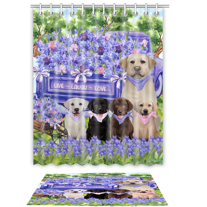 Labrador Retriever Shower Curtain & Bath Mat Set, Custom, Explore a Variety of Designs, Personalized, Curtains with hooks and Rug Bathroom Decor, Halloween Gift for Dog Lovers