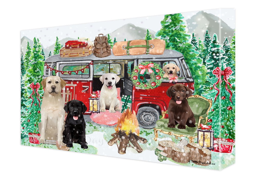Christmas Time Camping with Labrador Retriever Dogs Canvas Wall Art - Premium Quality Ready to Hang Room Decor Wall Art Canvas - Unique Animal Printed Digital Painting for Decoration