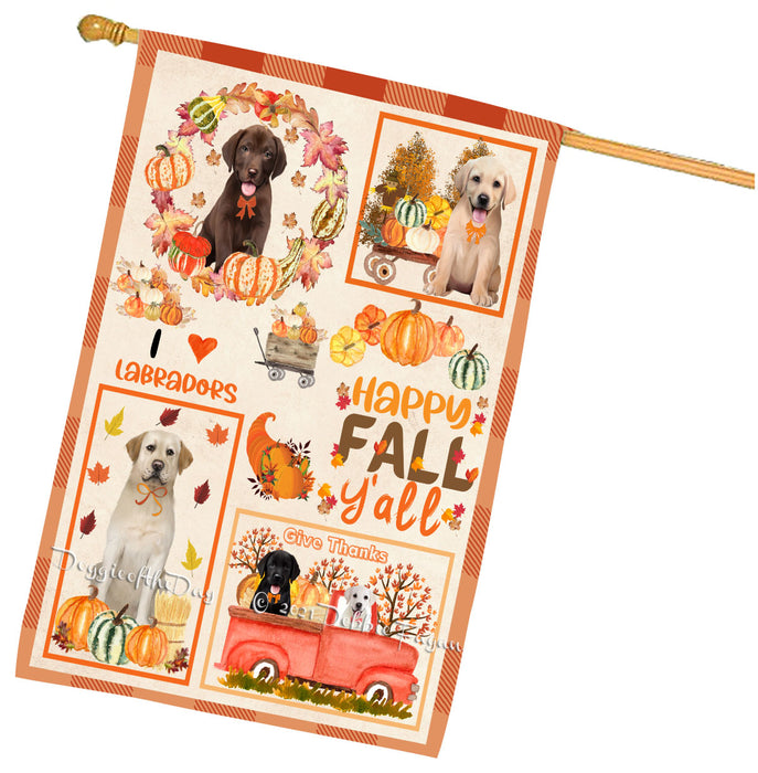 Happy Fall Y'all Pumpkin Labrador Dogs House Flag Outdoor Decorative Double Sided Pet Portrait Weather Resistant Premium Quality Animal Printed Home Decorative Flags 100% Polyester