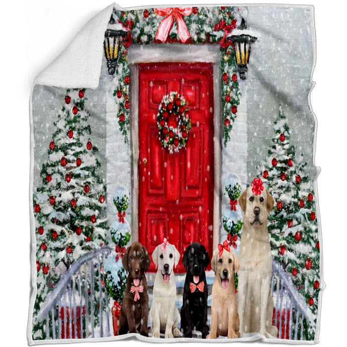 Christmas Holiday Welcome Labrador Retriever Dogs Blanket - Lightweight Soft Cozy and Durable Bed Blanket - Animal Theme Fuzzy Blanket for Sofa Couch