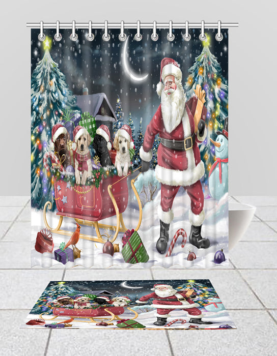 Santa Sled Dogs Christmas Happy Holidays Labradors Dogs Bath Mat and Shower Curtain Combo