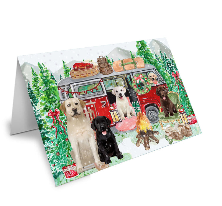 Christmas Time Camping with Labrador Retriever Dogs Handmade Artwork Assorted Pets Greeting Cards and Note Cards with Envelopes for All Occasions and Holiday Seasons