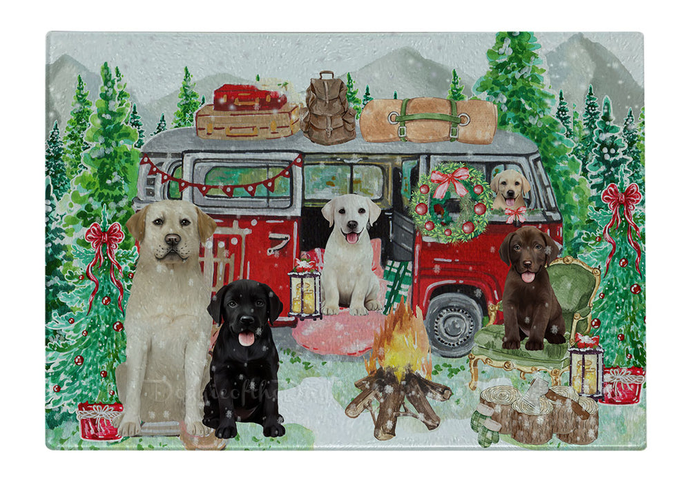 Christmas Time Camping with Labrador Retriever Dogs Cutting Board - For Kitchen - Scratch & Stain Resistant - Designed To Stay In Place - Easy To Clean By Hand - Perfect for Chopping Meats, Vegetables