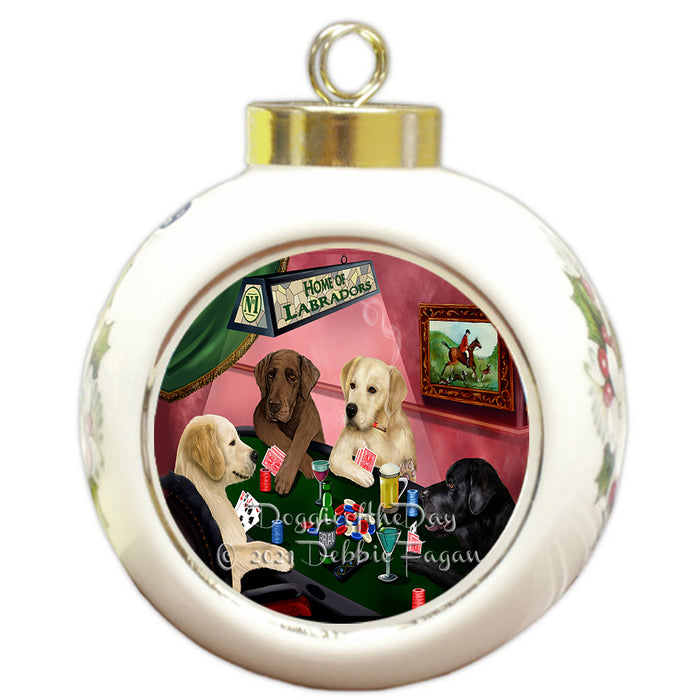 Home of Poker Playing Labrador Dogs Round Ball Christmas Ornament Pet Decorative Hanging Ornaments for Christmas X-mas Tree Decorations - 3" Round Ceramic Ornament