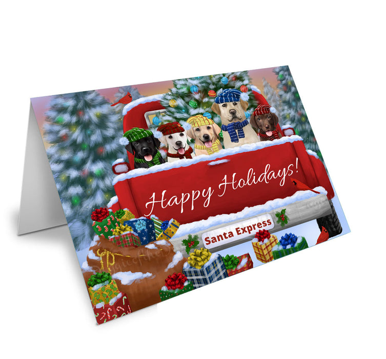 Christmas Red Truck Travlin Home for the Holidays Labrador Retriever Dogs Handmade Artwork Assorted Pets Greeting Cards and Note Cards with Envelopes for All Occasions and Holiday Seasons