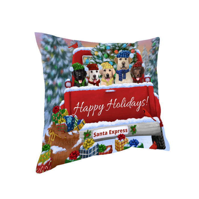 Christmas Red Truck Travlin Home for the Holidays Labrador Retriever Dogs Pillow with Top Quality High-Resolution Images - Ultra Soft Pet Pillows for Sleeping - Reversible & Comfort - Ideal Gift for Dog Lover - Cushion for Sofa Couch Bed - 100% Polyester