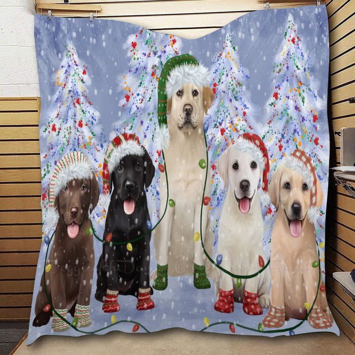 Christmas Lights and Labrador Retriever Dogs  Quilt Bed Coverlet Bedspread - Pets Comforter Unique One-side Animal Printing - Soft Lightweight Durable Washable Polyester Quilt