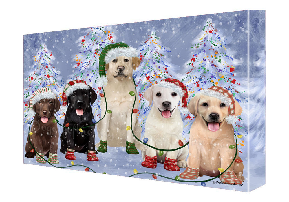 Christmas Lights and Labrador Retriever Dogs Canvas Wall Art - Premium Quality Ready to Hang Room Decor Wall Art Canvas - Unique Animal Printed Digital Painting for Decoration