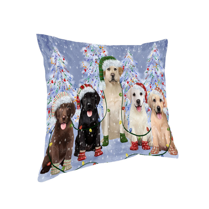Christmas Lights and Labrador Retriever Dogs Pillow with Top Quality High-Resolution Images - Ultra Soft Pet Pillows for Sleeping - Reversible & Comfort - Ideal Gift for Dog Lover - Cushion for Sofa Couch Bed - 100% Polyester