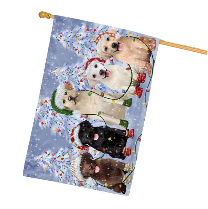 Christmas Lights and Labrador Retriever Dogs House Flag Outdoor Decorative Double Sided Pet Portrait Weather Resistant Premium Quality Animal Printed Home Decorative Flags 100% Polyester