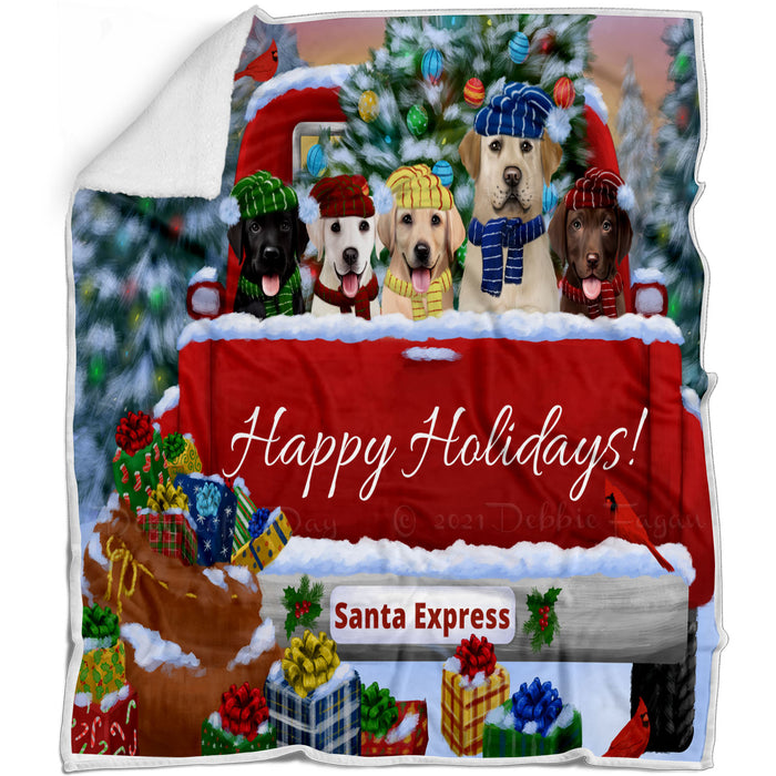 Christmas Red Truck Travlin Home for the Holidays Labrador Retriever Dogs Blanket - Lightweight Soft Cozy and Durable Bed Blanket - Animal Theme Fuzzy Blanket for Sofa Couch