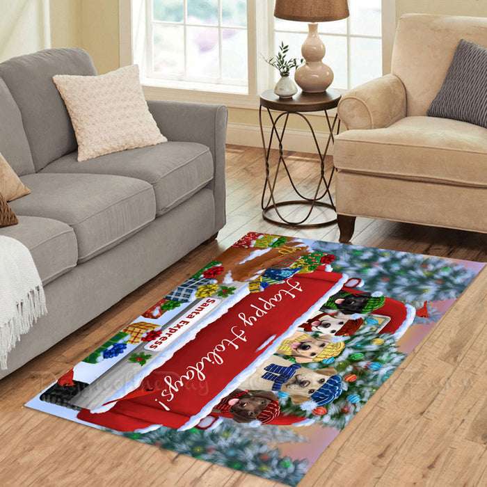 Christmas Red Truck Travlin Home for the Holidays Labrador Retriever Dogs Area Rug - Ultra Soft Cute Pet Printed Unique Style Floor Living Room Carpet Decorative Rug for Indoor Gift for Pet Lovers