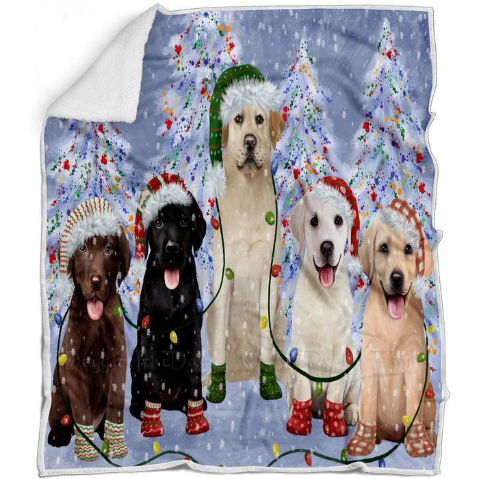 Christmas Lights and Labrador Retriever Dogs Blanket - Lightweight Soft Cozy and Durable Bed Blanket - Animal Theme Fuzzy Blanket for Sofa Couch