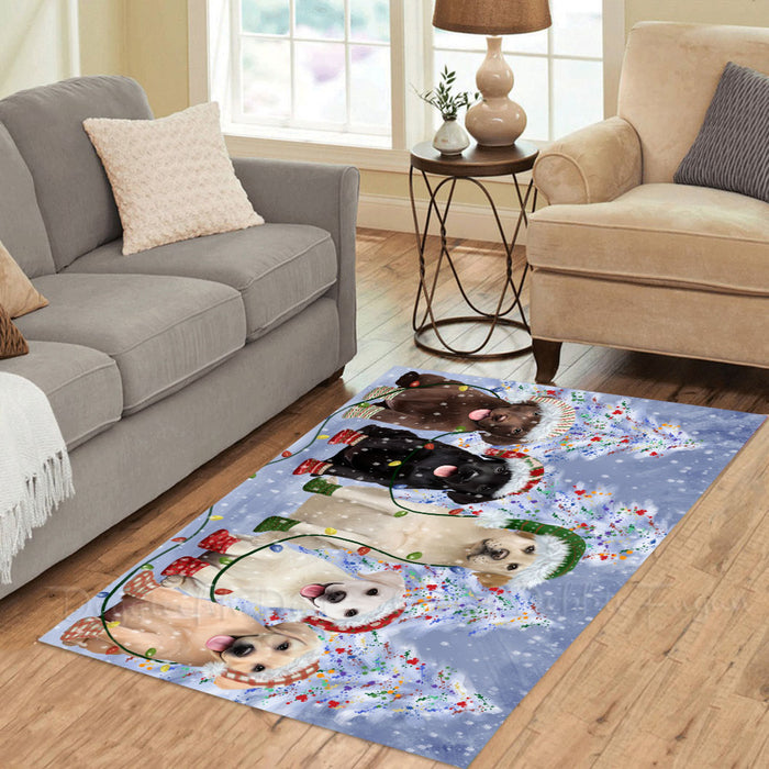 Christmas Lights and Labrador Retriever Dogs Area Rug - Ultra Soft Cute Pet Printed Unique Style Floor Living Room Carpet Decorative Rug for Indoor Gift for Pet Lovers