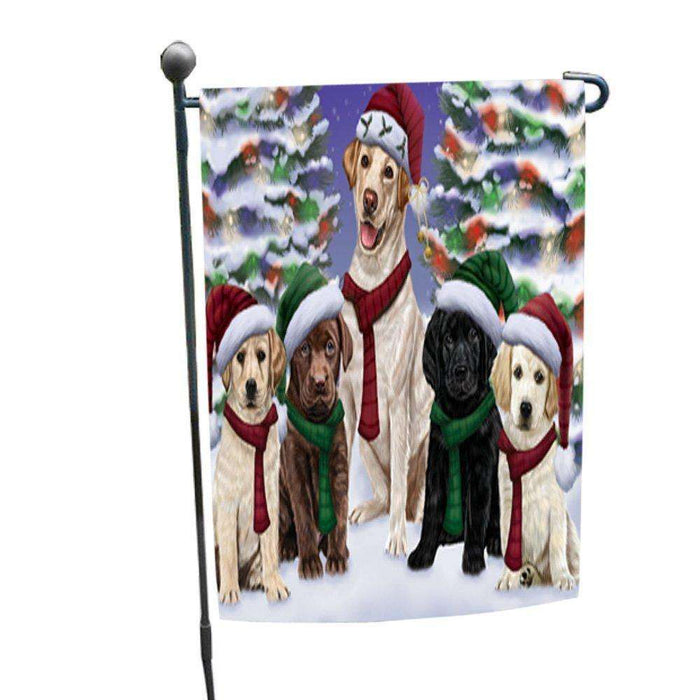 Labradors Dog Christmas Family Portrait in Holiday Scenic Background Garden Flag