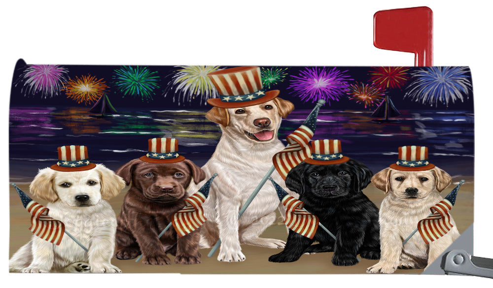 4th of July Independence Day Labrador Dogs Magnetic Mailbox Cover Both Sides Pet Theme Printed Decorative Letter Box Wrap Case Postbox Thick Magnetic Vinyl Material
