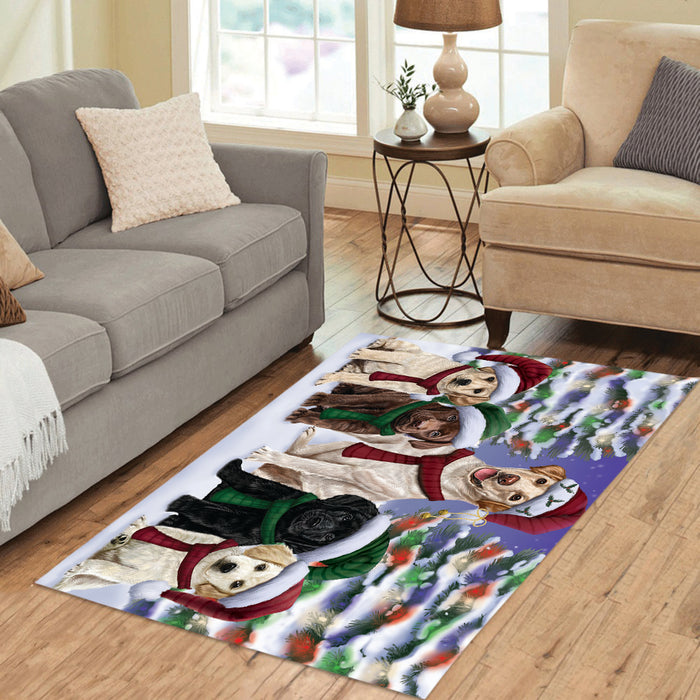Labrador Dogs Christmas Family Portrait in Holiday Scenic Background Area Rug