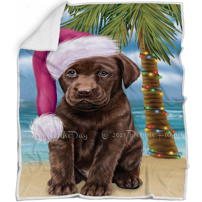 Summertime Happy Holidays Christmas Labradors Dog on Tropical Island Beach Blanket
