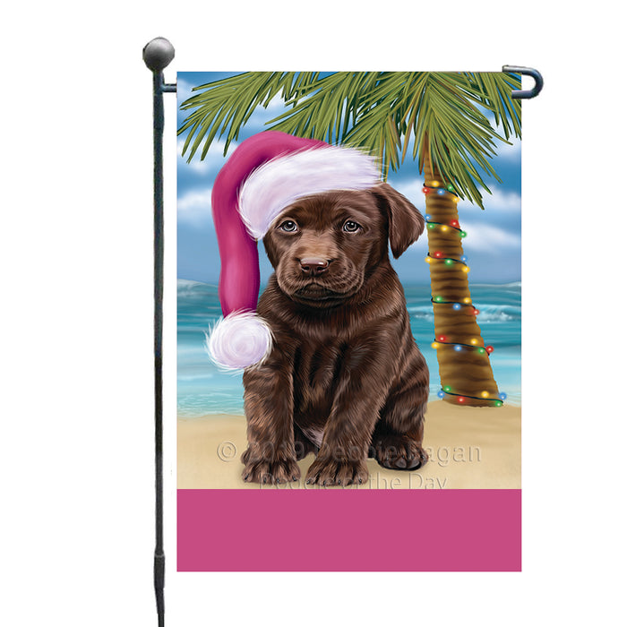Personalized Summertime Happy Holidays Christmas Labrador Dog on Tropical Island Beach  Custom Garden Flags GFLG-DOTD-A60493