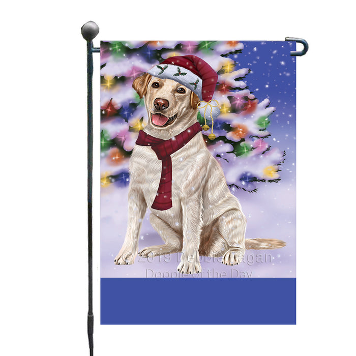 Personalized Winterland Wonderland Labrador Dog In Christmas Holiday Scenic Background Custom Garden Flags GFLG-DOTD-A61334